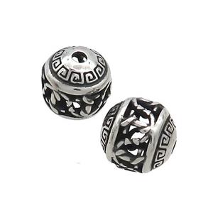 Stainless Steel Round Beads Hollow Antique Silver, approx 10mm [SSB3189]