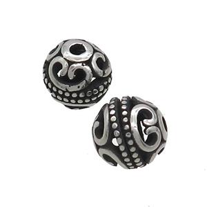 Stainless Steel Round Beads Hollow Antique Silver, approx 10mm [SSB3191]