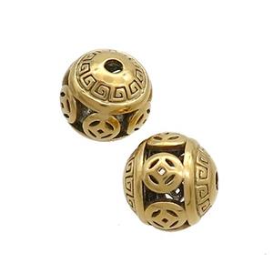 Stainless Steel Round Beads Hollow Gold Plated, approx 10mm [SSB3193]
