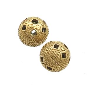 Stainless Steel Round Beads Hollow Gold Plated, approx 10mm [SSB3194]