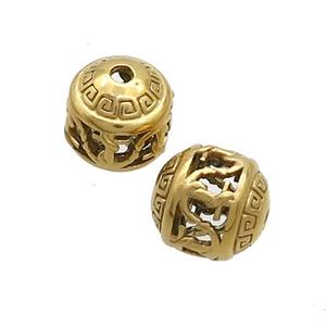 Stainless Steel Round Beads Hollow Gold Plated, approx 10mm [SSB3195]