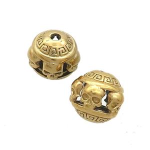 Stainless Steel Round Beads Skull Hollow Gold Plated, approx 10mm [SSB3197]