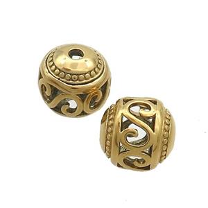 Stainless Steel Round Beads Hollow Gold Plated, approx 10mm [SSB3202]