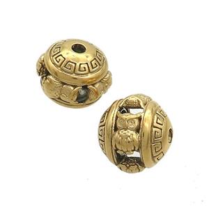 Stainless Steel Round Beads Owl Hollow Gold Plated, approx 10mm [SSB3203]