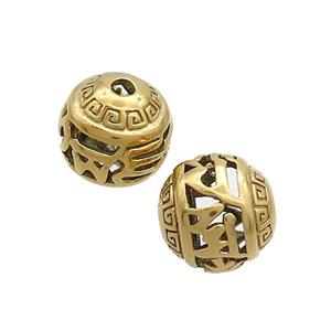 Stainless Steel Round Beads Hollow Gold Plated, approx 10mm [SSB3204]