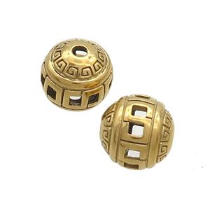 Stainless Steel Round Beads Hollow Gold Plated, approx 10mm [SSB3206]