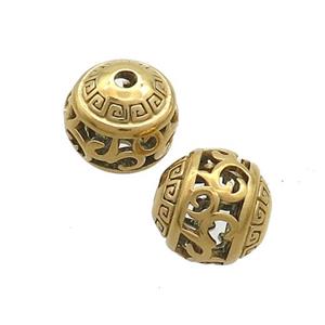 Stainless Steel Round Beads Hollow Gold Plated, approx 10mm [SSB3207]