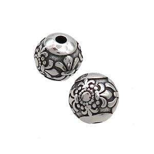 Stainless Steel Beads Round Fleur-de-lis Antique Silver, approx 9mm [SSB3211]