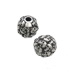 Stainless Steel Round Beads Halloween Skull Antique Silver, approx 10mm [SSB3213]