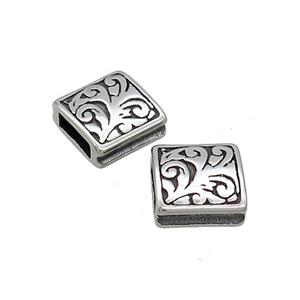 Stainless Steel Square Beads Large Flat Hole Antique Silver, approx 10x10mm, 2.5-6mm hole [SSB3221]