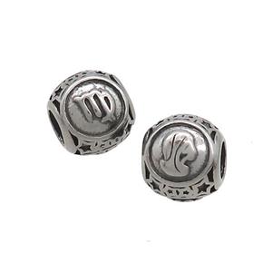 Stainless Steel Round Beads Zodiac Virgo Antique Silver, approx 9-10mm, 4mm hole [SSB3231]