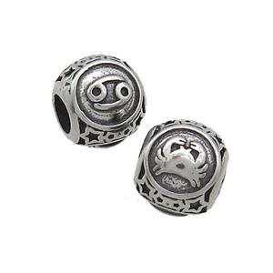 Stainless Steel Round Beads Zodiac Cancer Antique Silver, approx 9-10mm, 4mm hole [SSB3232]
