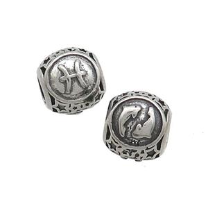 Stainless Steel Round Beads Zodiac Pisces Antique Silver, approx 9-10mm, 4mm hole [SSB3235]