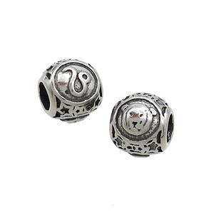 Stainless Steel Round Beads Zodiac Leo Antique Silver, approx 9-10mm, 4mm hole [SSB3236]