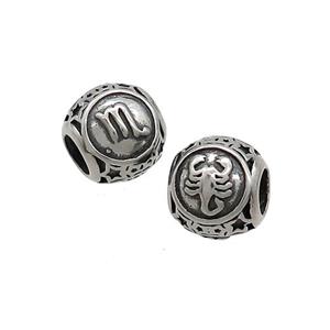 Stainless Steel Round Beads Zodiac Scorpio Antique Silver, approx 9-10mm, 4mm hole [SSB3238]
