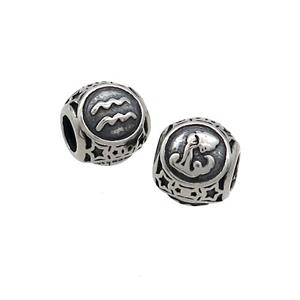 Stainless Steel Round Beads Zodiac Aquarius Antique Silver, approx 9-10mm, 4mm hole [SSB3240]