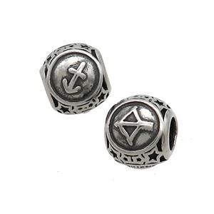 Stainless Steel Round Beads Zodiac Sagitarius Antique Silver, approx 9-10mm, 4mm hole [SSB3242]