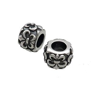Stainless Steel Column Beads Fleur-de-lis Large Hole Tube Antique Silver, approx 7-9.5mm, 5mm hole [SSB3254]
