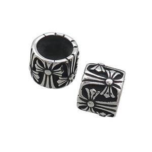 Stainless Steel Column Beads Tube large Hole Antique Silver, approx 9-11mm, 8mm hole [SSB3265]