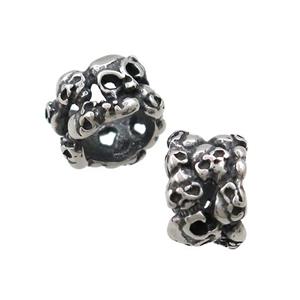 Stainless Steel Rondelle Beads Halloween Skull Large Hole Antique Silver, approx 8.5-12.5mm, 8mm hole [SSB3266]