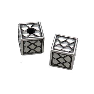 Stainless Steel Cube Beads Antique Silver, approx 8x8x8mm, 2mm hole [SSB3288]