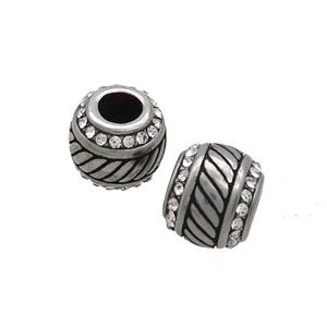Stainless Steel Round Beads Pave Rhinestone Large Hole Antique Silver, approx 9-10mm, 4mm hole [SSB3291]