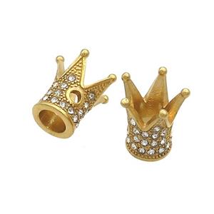 Stainless Steel Crown Beads Pave Rhinestone Gold Plated, approx 8-13mm [SSB3294]