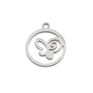 Raw Stainless Steel Butterfly Pendant Circle, approx 13mm [SSB3324]