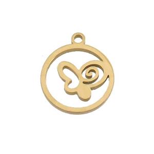 Stainless Steel Butterfly Pendant Circle Gold Plated, approx 13mm [SSB3325]