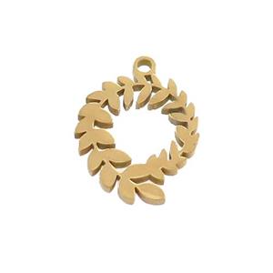 Stainless Steel Christmas Wreath Pendant Gold Plated, approx 12.5-15mm [SSB3333]