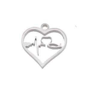 Raw Stainless Steel Heartbeat Charms Pendant, approx 13mm [SSB3336]