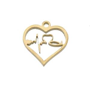 Stainless Steel Heartbeat Charms Pendant Gold Plated, approx 13mm [SSB3337]