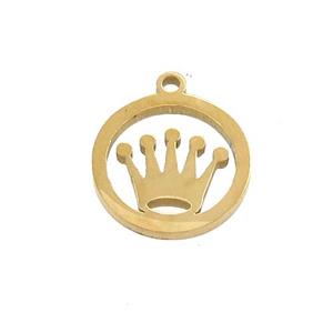 Stainless Steel Crown Pendant Circle Gold Plated, approx 13mm [SSB3343]
