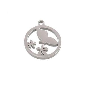 Raw Stainless Steel Flower Pendant, approx 13mm [SSB3362]