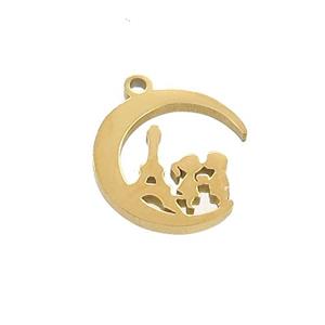 Stainless Steel Eiffel Tower Charms Pendant Couple Moon Gold Plated, approx 13mm [SSB3365]