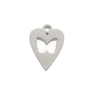 Raw Stainless Steel Heart Charms Pendant Butterfly, approx 9-12.5mm [SSB3378]