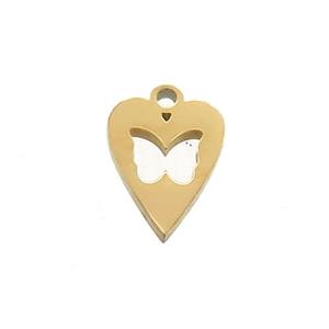 Stainless Steel Heart Charms Pendant Butterfly Gold Plated, approx 9-12.5mm [SSB3379]
