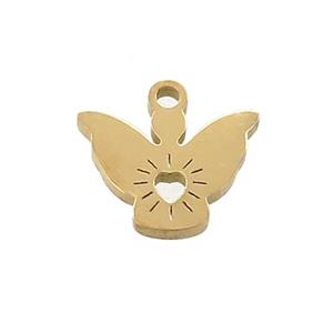 Stainless Steel Angel Charms Pendant Heart Gold Plated, approx 11mm [SSB3402]