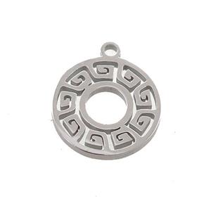 Raw Stainless Steel Circle Charms Pendant Greek Key, approx 13mm [SSB3420]