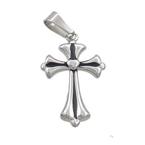 Raw Stainless Steel Cross Pendant Black Enamel, approx 13-20mm [SSB3456]