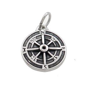 Stainless Steel Compass Charms Pendant Antique Silver, approx 16mm [SSB3458]