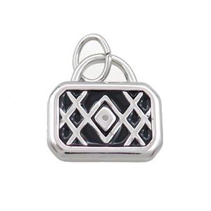 Raw Stainless Steel Lock Bags Charms Pendant Black Enamel, approx 12-16mm [SSB3459]