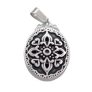 Stainless Steel Charms Pendant Oval Antique Silver, approx 16-21mm [SSB3464]