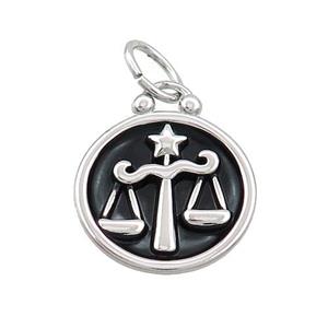 Raw Stainless Steel Libra Zodiac Charms Pendant Circle Black Enamel, approx 17mm dia [SSB3470]