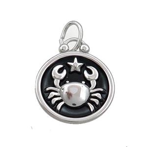 Raw Stainless Steel Cancer Zodiac Charms Pendant Circle Black Enamel, approx 17mm dia [SSB3478]