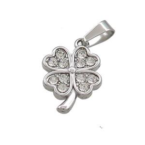 Raw Stainless Steel Clover Pendant Pave Rhinestone, approx 12-14mm [SSB3486]