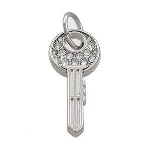 Raw Stainless Steel Key Pendant Pave Rhinestone, approx 10-22mm [SSB3488]