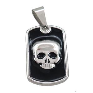 Raw Stainless Steel Skull Charms Pendant Rectangle Black Enamel, approx 16-26mm [SSB3491]