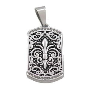Stainless Steel Fleur-De-Lis Charms Pendant Rectangle Antique Silver, approx 16-26mm [SSB3492]
