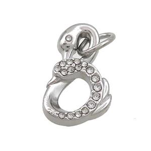 Raw Stainless Steel Swan Pendant Pave Rhinestone, approx 11.5-19mm [SSB3494]